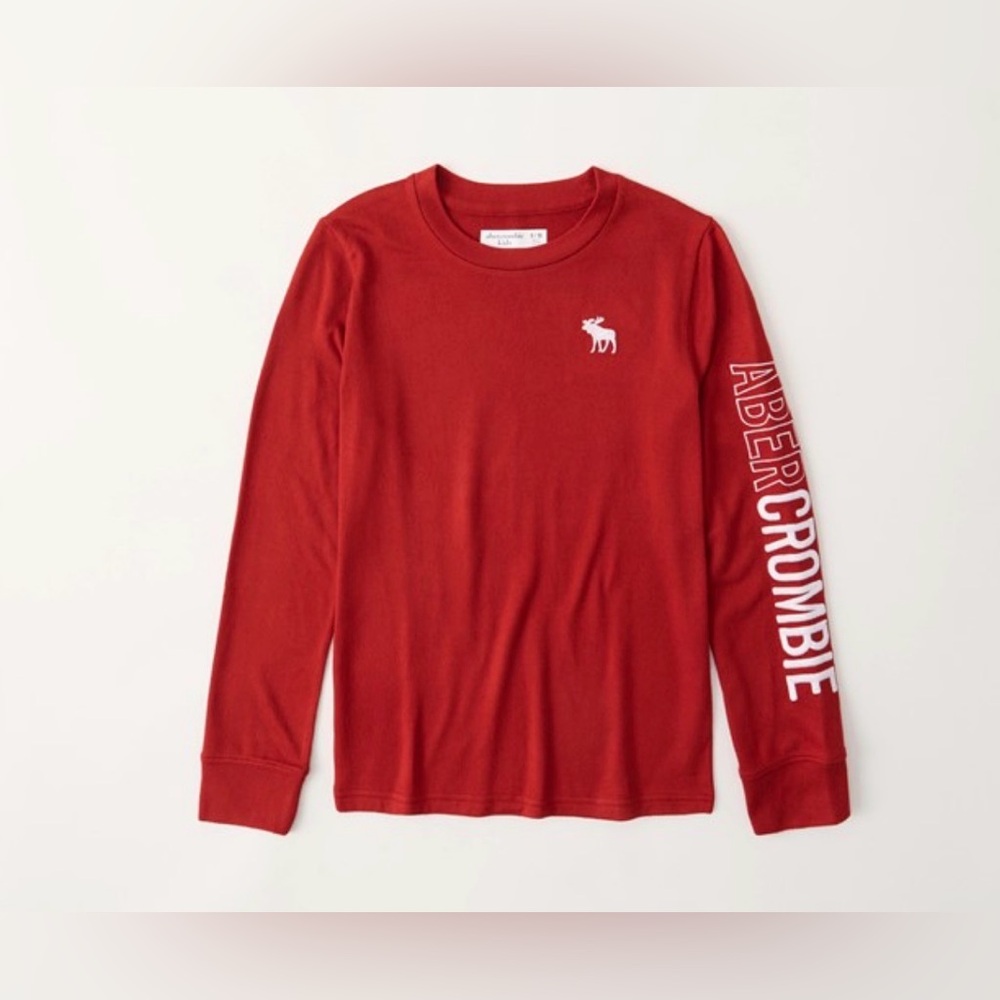VINTAGE ABERCROMBIE & FITCH KIDS Icon Red Tee Shirt Long Sleeve Y2K Boys 11 12